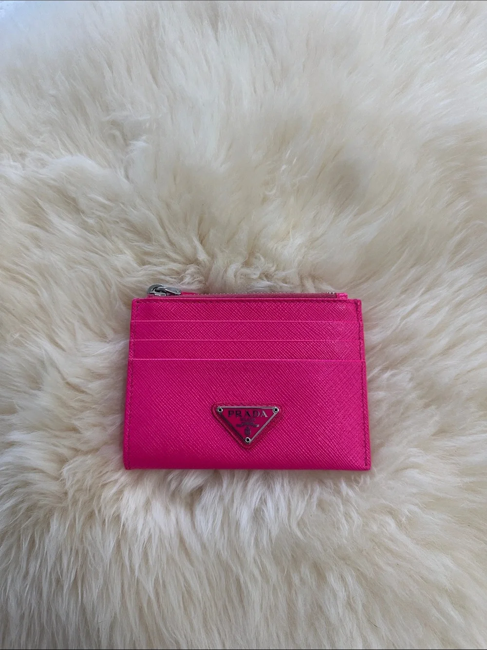 Prada Hot Pink Saffiano Leather Card Case Wallet